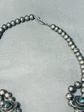 Bisbee Turquoise Vintage Native American Navajo Sterling Silver Squash Blossom Necklace-Nativo Arts