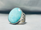 Huge Tsosie Native American Navajo Signed Blue Gem Turquoise Sterling Silver Ring-Nativo Arts