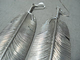 Ginormous Navajo Sterling Silver Dangle Feather Earrings Native American-Nativo Arts