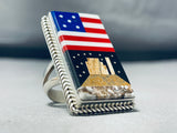 One Of Best Native American Navajo Coral Lapis Sterling Silver Flag Monument Valley Ring-Nativo Arts