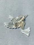 Adorable Native American Zuni Mother Of Pearl Sterling Silver Hummingbird Ring Signed T. Pinto-Nativo Arts