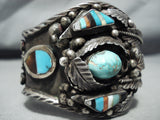 Authentic Museum Vintage Native American Navajo Turquoise Inlay Sterling Silver Bracelet-Nativo Arts