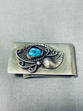 Noteworthy Vintage Native American Navajo Morenci Turquoise Sterling Silver Money Clip-Nativo Arts