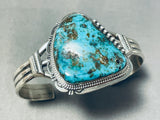 Glamorous Native American Navajo Old Kingman Turquoise Sterling Silver Bracelet-Nativo Arts