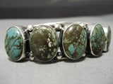Chunky Huge Domed Vintage Native American Navajo Green Turquoise Sterling Silver Bracelet-Nativo Arts