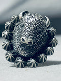 Outstanding Native American Navajo Sterling Silver Buffalo Huge Ring-Nativo Arts