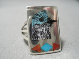 Intricate! Vintage Zuni Native American Bluejay Turquoise Sterling Silver Ring-Nativo Arts