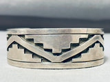 Immense Native American Navajo Sterling Silver Geometric Designs Heavy Bracelet-Nativo Arts