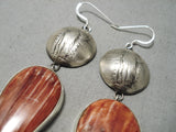 Native American Huge Spiny Oyster Naitve American Sterling Silver Button Earrings-Nativo Arts