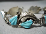 Detailed Vintage Native American Zuni Eleanor Weeka Turquoise Sterling Silver Link Bracelet-Nativo Arts