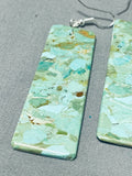 Native American Enormous Santo Domingo Turquoise Slab Pendant Earrings-Nativo Arts