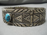 One Of The Best Clasp Vintage Native American Navajo Turquoise Sterling Silver Link Bracelet Old-Nativo Arts