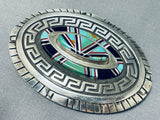 Museum Quality Technique Vintage Native American Navajo Turquoise Inlay Sterling Silver Buckle-Nativo Arts