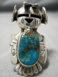 Nel Morton Kachina Native American Navajo Turquoise Sterling Silver Kachian Ring-Nativo Arts