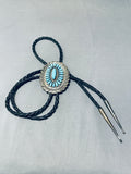 Native American Completely Hand Carved Vintage Navajo Turquoise Sterling Silver Bolo Tie-Nativo Arts