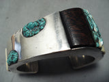 San Begay Vintage Native American Navajo Turquoise Sterling Silver Wood Inlay Bracelet Old-Nativo Arts