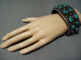 Rare Earlier Signed Vintage Native American Navajo Green Turquoise Sterling Silver Bracelet-Nativo Arts
