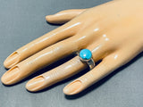 Beautiful Vintage Signed Native American Navajo Pilot Mountain Turquoise Sterling Silver Ring-Nativo Arts