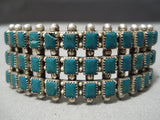 Rare Early Vintage Native American Navajo Squared Turquoise Sterling Silver Bracelet Old-Nativo Arts