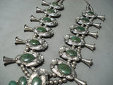 300+ Gram Vintage Native American Navajo Green Turquoise Sterling Silver Squash Blossom Necklace-Nativo Arts