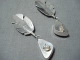 Outstanding Native American Navajo Spiny Oyster Shell Sterling Silver Feather Earrings-Nativo Arts