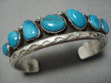 Native American Very Unqiue Waving Design Vintage Navajo Blue Turquoise Sterling Silver Bracelet-Nativo Arts