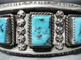 Astonishing Vintage Native American Navajo Square Cut Turquoise Sterling Silver Bracelet Old-Nativo Arts