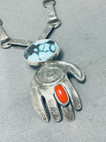 The Best Native American Navajo Turquoise Coral Hand Sterling Silver Necklace-Nativo Arts