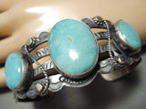 Early Vintage Native American Navajo Domed Turquoise Swirl Sterling Silver Bracelet Old-Nativo Arts