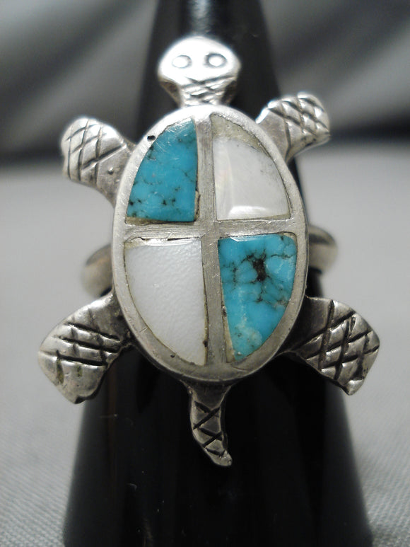 Impressive Vintage Zuni Native American Inlay Turquoise Sterling Silver Ring-Nativo Arts