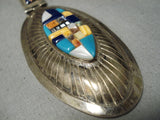 One Of The Best Vintage Native American Navajo Turquoise Inlay Sterling Silver Necklace Old-Nativo Arts