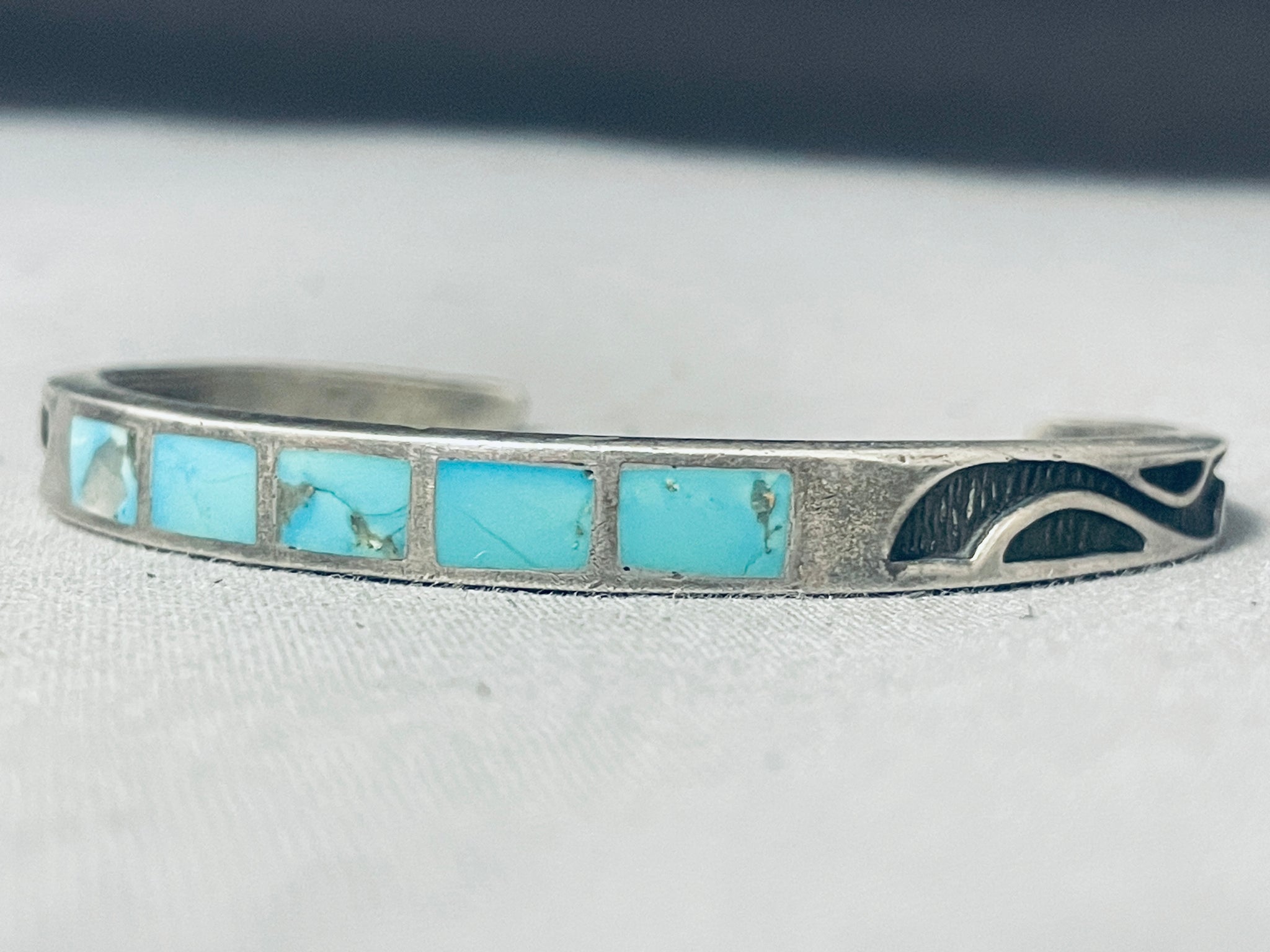 Amazing Vintage Native American Hopi Turquoise Inlay Sterling Silver B ...