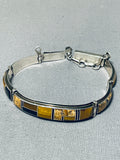 Julian Arviso Vintage Native American Navajo Tiger's Eye Jet Sterling Silver Bracelet-Nativo Arts