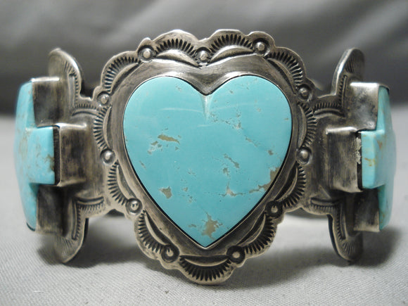 Museum Heart And Cross Turquoise Native American Navajo Sterling Silver Bracelet-Nativo Arts