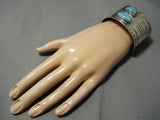 Incredible Wide Vintage Native American Navajo Easter Blue Turquoise Sterling Silver Bracelet-Nativo Arts