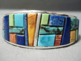 Detailed Turquoise Gaspeite Inlay Native American Navajo Sterling Silver Bracelet Cuff-Nativo Arts