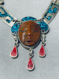 Most Detailed Hand Carved Vintage Turquoise Sterling Silver Necklace-Nativo Arts