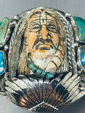 One Of Best Ever Hand Carved Turquoise Sterling Silver Chief Bracelet-Nativo Arts