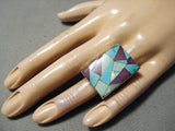 Astonishing Modern Native American Navajo Turquoise Inlay Sterling Silver Ring-Nativo Arts