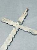 The Biggest Best Vintage Native American Navajo Pink Shell Sterling Silver Cross Pendant-Nativo Arts