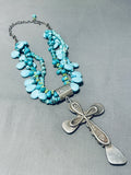 One Of The Most Unique Vintage Navajo Turquoise Cross Sterling Silver Necklace-Nativo Arts