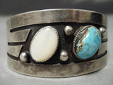 Fabulous Domed Bisbsee Turquoise Vintage Native American Navajo Pearl Sterling Silver Bracelet-Nativo Arts
