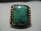 Huge Men's Vintage Native American Navajo Squared Apache Turquoise Sterling Silver Ring Old-Nativo Arts