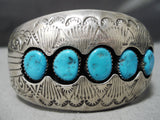 Superior Vintage Native American Navajo Blue Gem Turquoise Sterling Silver Bracelet Old-Nativo Arts