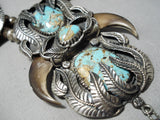 One Of The Finest Vintage Native American Navajo Turquoise Sterling Silver Leaf Necklace Old-Nativo Arts