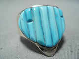 Signed Vintage Native American Navajo Handcarved Turquoise Sterling Silver Ring-Nativo Arts