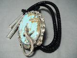 Big Huge Native American Navajo #8 Turquoise Sterling Silver Lizard Bolo Tie-Nativo Arts