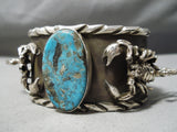 Crazy Scoprion Native American Turquoise Heavy Sterling Silver Bracelet Cuff-Nativo Arts