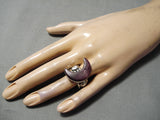 Rare Half Moon Vintage Native American Navajo Purple Shell Sterling Silver Ring-Nativo Arts