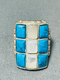 Magnificent Vintage Native American Navajo Turquoise & Mother Of Pearl Sterling Silver Ring-Nativo Arts